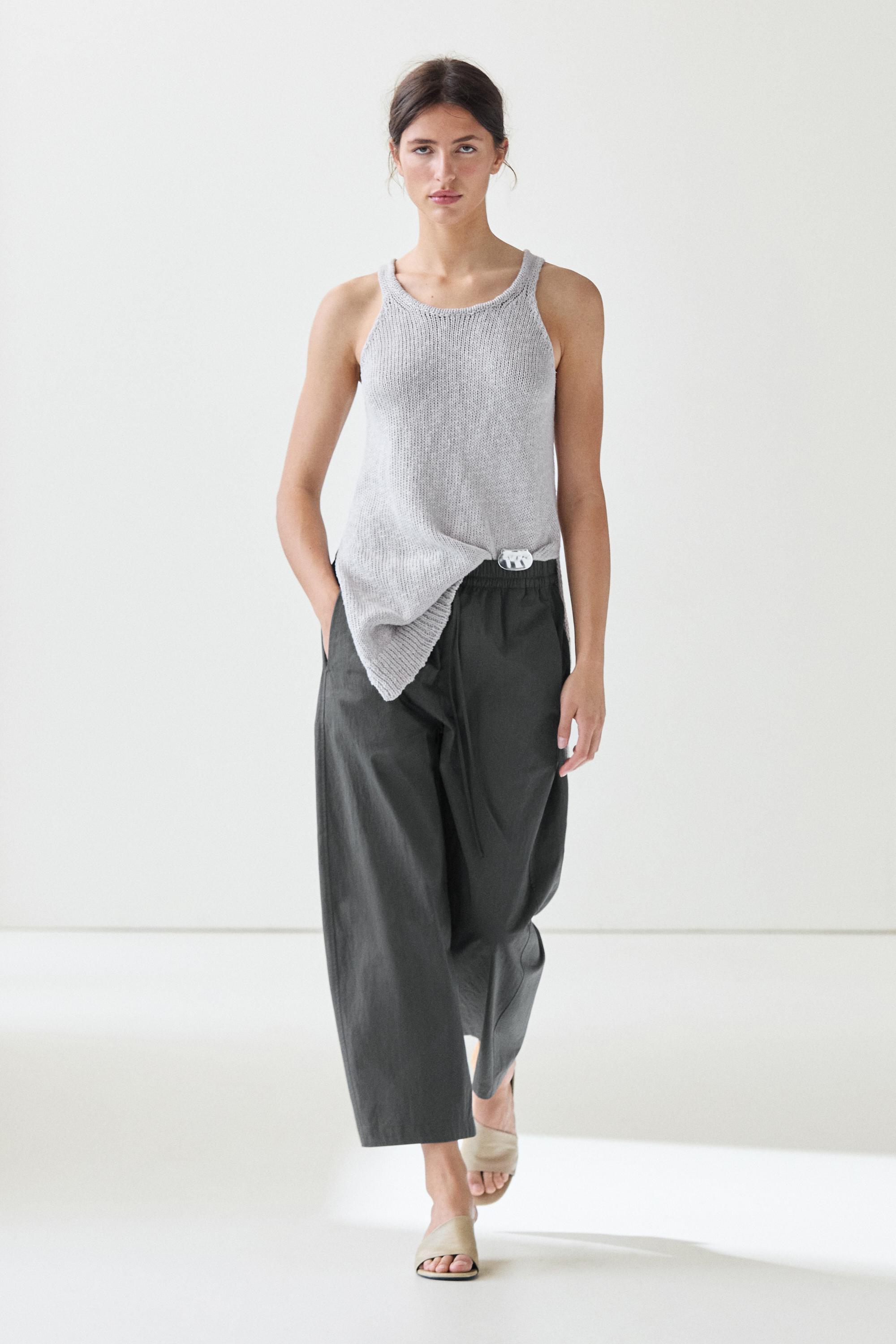 Cropped technical barrel fit pants